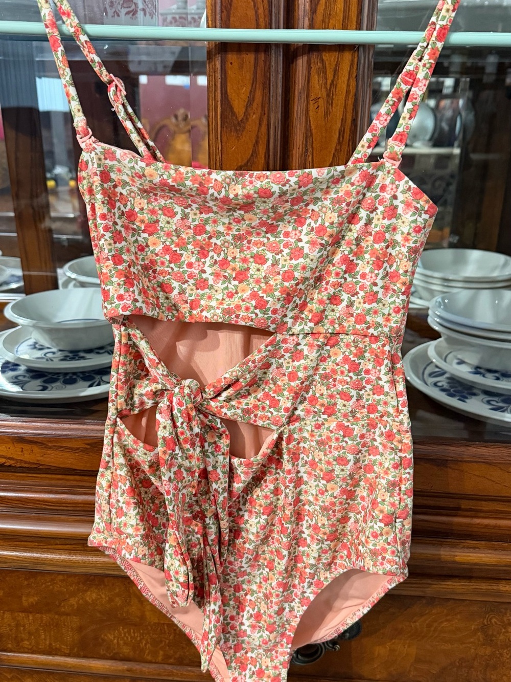 aerie Pink Floral Bandeau One-Piece size XS
